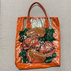 Vntg Florida Tourist Bag-Clear/Orange/Citrus Double Sided Logo-Hand Carry Strap